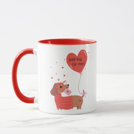 Love You Fur-Ever Schattigee teckel Dog Red Heart Mok (Links)
