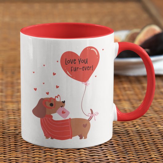 Love You Fur-Ever Schattigee teckel Dog Red Heart Mok