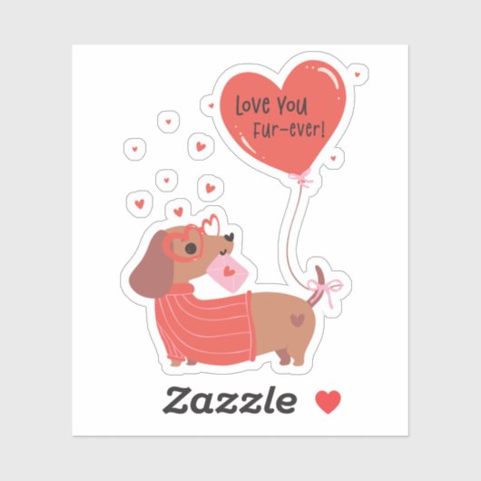 Love You Fur-Ever Schattigee teckel Dog Red Heart Sticker (Vel)