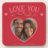 Love You Gepersonaliseerde Foto Romantisch Hart Bier Onderzetter (Voorkant)