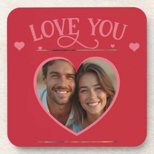 Love You Gepersonaliseerde Foto Romantisch Hart Bier Onderzetter (Voorkant)