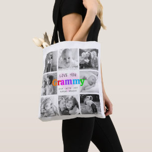 Love You Grammy Kleurrijke Moderne 8 Fotocollage Tote Bag