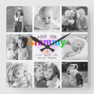 Love You Grammy Kleurrijke Moderne 8 Fotocollage Vierkante Klok