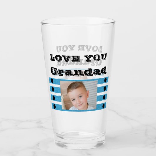 Love you Grandad twee foto's zwart blauw bier Glas (Voorkant)