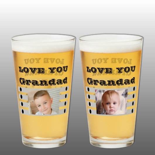 Love you Grandad twee foto's zwart grijs bier Glas