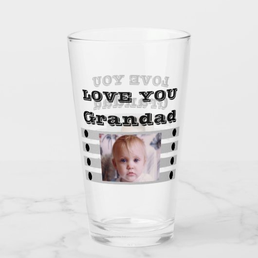 Love you Grandad twee foto's zwart grijs bier Glas (Achterkant)