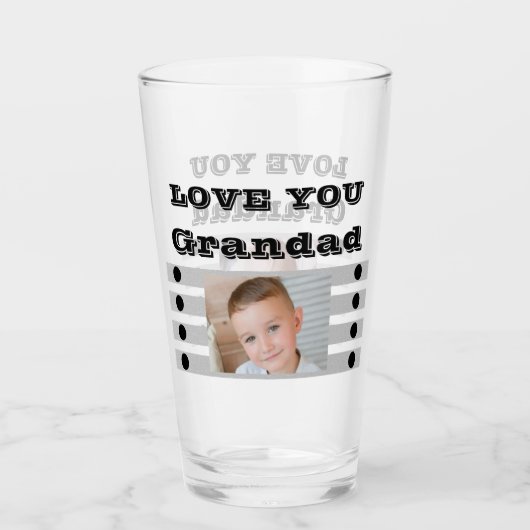 Love you Grandad twee foto's zwart grijs bier Glas (Voorkant)