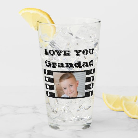 Love you Grandad twee foto's zwart wit bier Glas (Voorkant ijs)