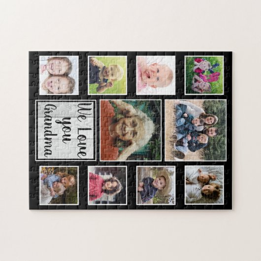 Love You Grandma 10 Family Photo Collage Black Legpuzzel (Horizontaal)
