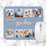 Love You Grandma 8 Fotocollage Dusty Blue Muismat<br><div class="desc">Geef oma een cadeau dat ze zal koesteren. Deze foto collage muismat beschikt over acht van haar favoriete vierkante foto's van de kleinkinderen, samen met de boodschap "Love You Grandma." Het woord "oma" verschijnt in een elegant handschrift met houtskoolgrijs schrift met bloeit aan het begin en einde op een stoffige...</div>
