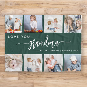Love You Grandma 8 Fotocollage Emerald Green Fleece Deken