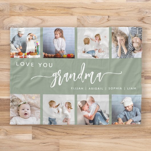 Love You Grandma 8 Fotocollage Sage Green Fleece Deken