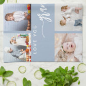 Love You Grandma 8 Photo Collage Dusty Blue Theedoek (Gevouwen)