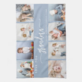 Love You Grandma 8 Photo Collage Dusty Blue Theedoek (Verticaal)