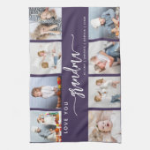 Love You Grandma 8 Photo Collage Purple Theedoek (Verticaal)