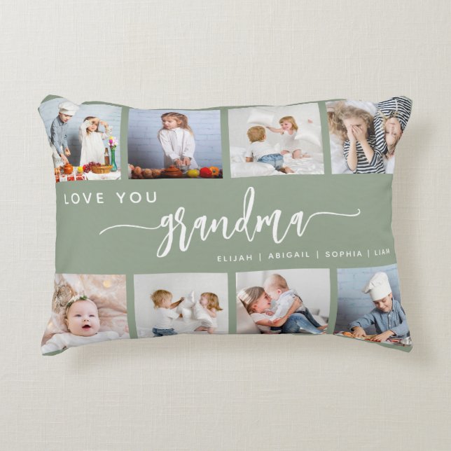 Love You Grandma 8 Photo Collage Sage Green Accent Kussen (Voorkant)