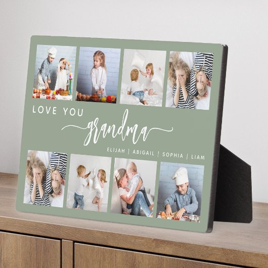 Love You Grandma 8 Photo Collage Sage Green Fotoplaat
