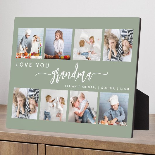 Love You Grandma 8 Photo Collage Sage Green Fotoplaat