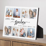 Love You Grandma 8 Photo Collage White Fotoplaat<br><div class="desc">Give Grandma a gift she'll cherish. This photo collage plaque features eight of her favorite square photos of the grandkids, along with the message "Love You Grandma." The word "grandma" appears in elegant black handwriting script with flourishes at the beginning and end on a white background. Add the names of...</div>