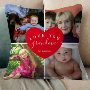 Love You Grandma Custom 4 Photo Collage Cute Heart Kussen