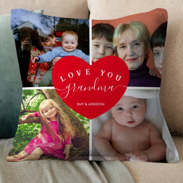 Love You Grandma Custom 4 Photo Collage Cute Heart Kussen (Creator heeft geüpload)