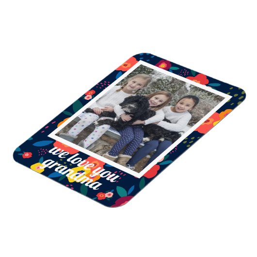 Love You Grandma Floral Photo Persoonlijk Magneet (Linkerzijde)