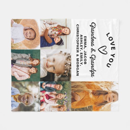 Love You Grandma & Grandpa 7 Foto Wit Fleece Deken (Voorkant (Horizontaal))