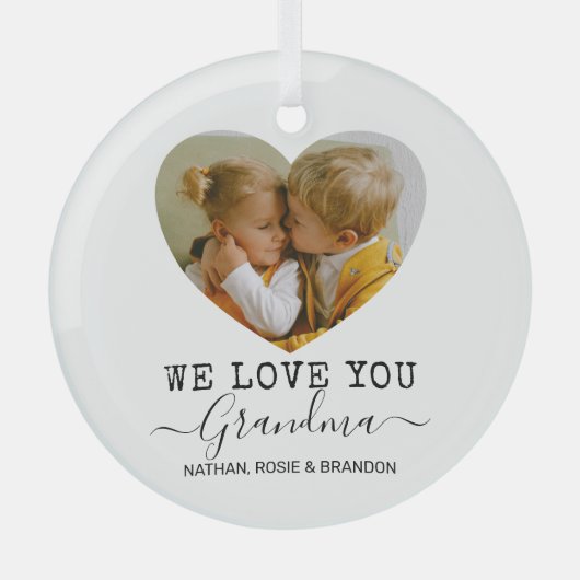 Love You Grandma Heart Photo Glas Ornament (Voorkant)