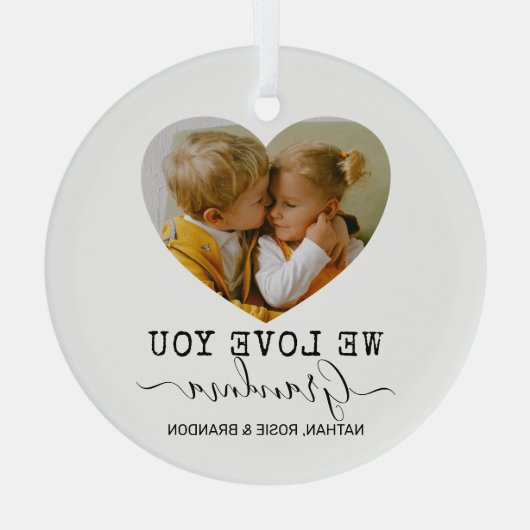 Love You Grandma Heart Photo Glas Ornament (Achterkant)