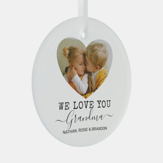 Love You Grandma Heart Photo Glas Ornament (Voorkant Rechts)