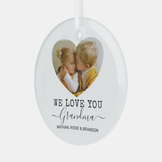 Love You Grandma Heart Photo Glas Ornament (Voorkant links)