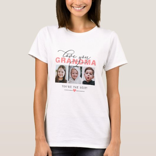 Love You Grandma/Nana/Other 3 Photo Custom Text T-shirt (Voorkant)