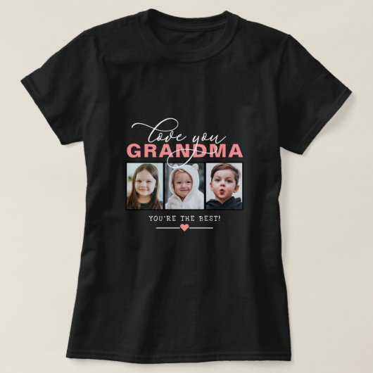 Love You Grandma/Nana/Other 3 Photo Custom Text T- T-shirt (Design voorkant)