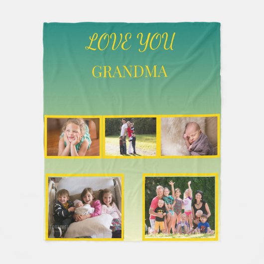 Love You Grandma Photo Collage and Gold Script Fleece Deken (Voorkant)