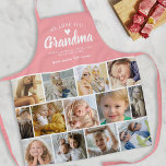 Love You Grandma Photo Collage Schort<br><div class="desc">Een gepersonaliseerd grootmoederlijk schort met een 13 foto-collage sjabloon,  een  roze achtergrond,  de titel "We houden van je oma",  de grootkindernamen,  een liefdeshart,  en het schattige gezegde "je maakt het leven zoet".</div>