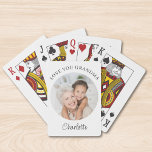 Love You Grandma Photo Pokerkaarten<br><div class="desc">These modern Grandma keepsake photo playing cards say "Love you Grandma" and are easily customizable with your name and photo.
They make a special gift for a special grandmother.</div>