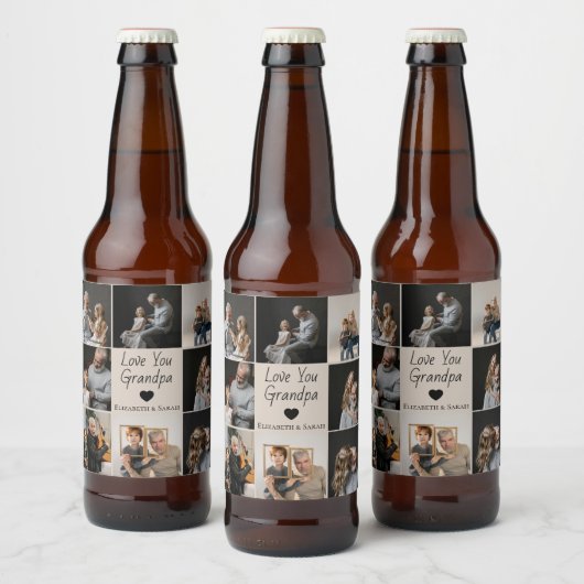 Love You Grandpa met Hart & Foto's - Bier Etiket (Flessen)