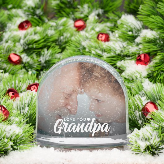 Love You Grandpa Modern Elegant Script 2 Foto Sneeuwbol (Kerstmis)