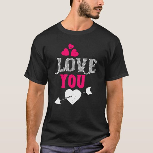 Love You Heart en Arrow Design T-shirt (Voorkant)