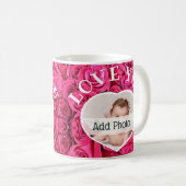 Love You Heart Foto roze Roses Modern Script Cute Koffiemok (Voorkant rechts)