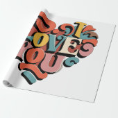 Love You Heart Retro Psychedelia Cadeaupapier (Uitgerold)