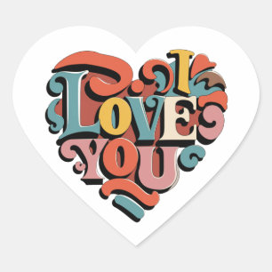 Love You Heart Retro Psychedelia Hart Sticker