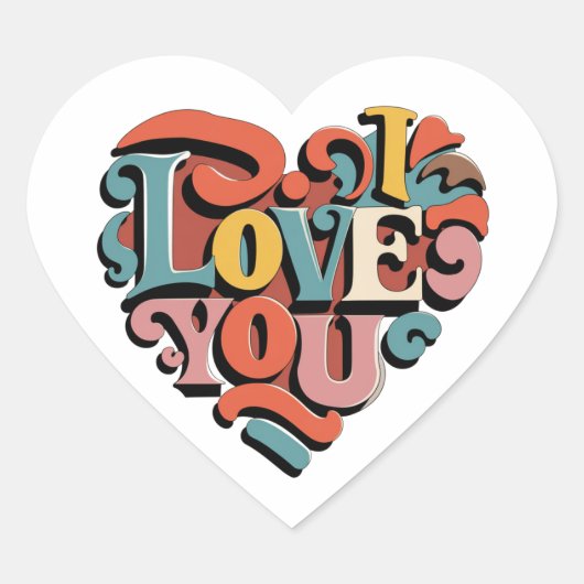 Love You Heart Retro Psychedelia Hart Sticker (Voorkant)