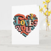 Love You Heart Retro Psychedelia Kaart (Gele Bloem)