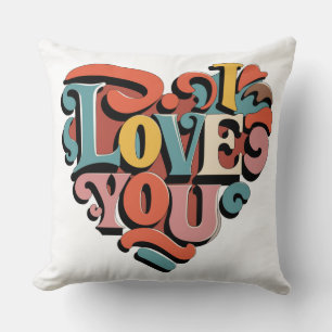 Love You Heart Retro Psychedelia Kussen