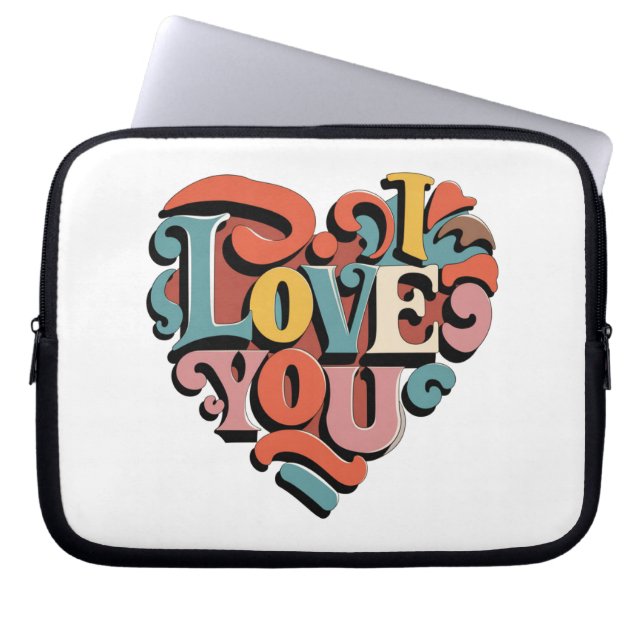Love You Heart Retro Psychedelia Laptop Sleeve (Voorkant)