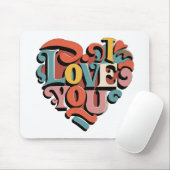 Love You Heart Retro Psychedelia Muismat (Met muis)