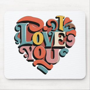 Love You Heart Retro Psychedelia Muismat