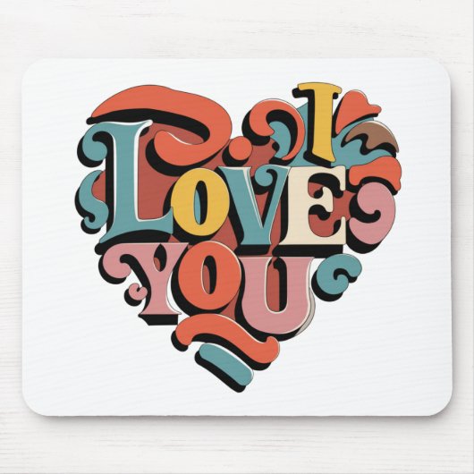 Love You Heart Retro Psychedelia Muismat (Voorkant)