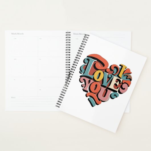 Love You Heart Retro Psychedelia Planner (Display)